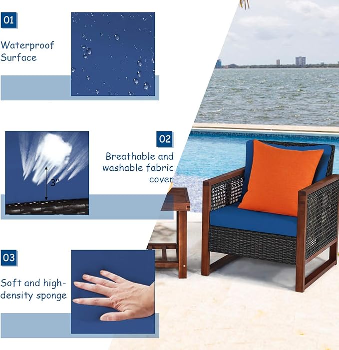 Tangkula 3 Pieces Patio Wicker Furniture Set, Rattan Outdoor Sofa Set - Image 7