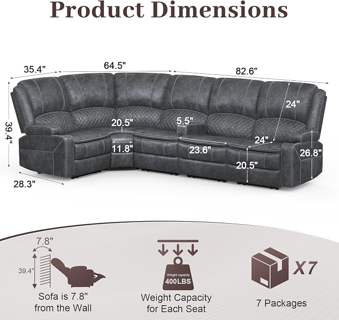 Yolsali Manual Reclining Sectional Sofa Set, 5 Seats 1+1+3 Dutch Velvet - Image 2