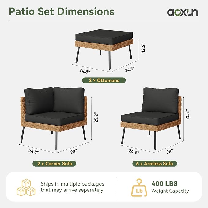 Aoxun 10 Piece Patio Furniture Set, 10 Seats Outdoor Sectional Sofas - Image 7
