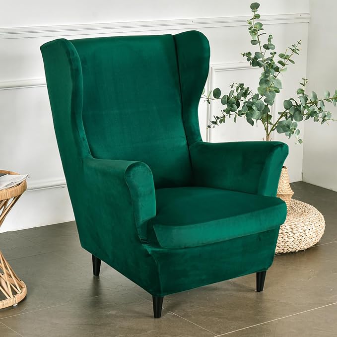 HAOYONG Velvet Wingback Armchair Covers 2-Piece Elastic Stretch Wingback Chair - Image 2
