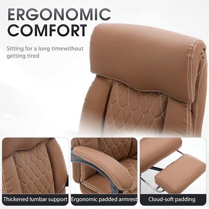 High Back Office Chair with Footrest, 155° Reclining Leather Comfy Desk Chair - Image 7
