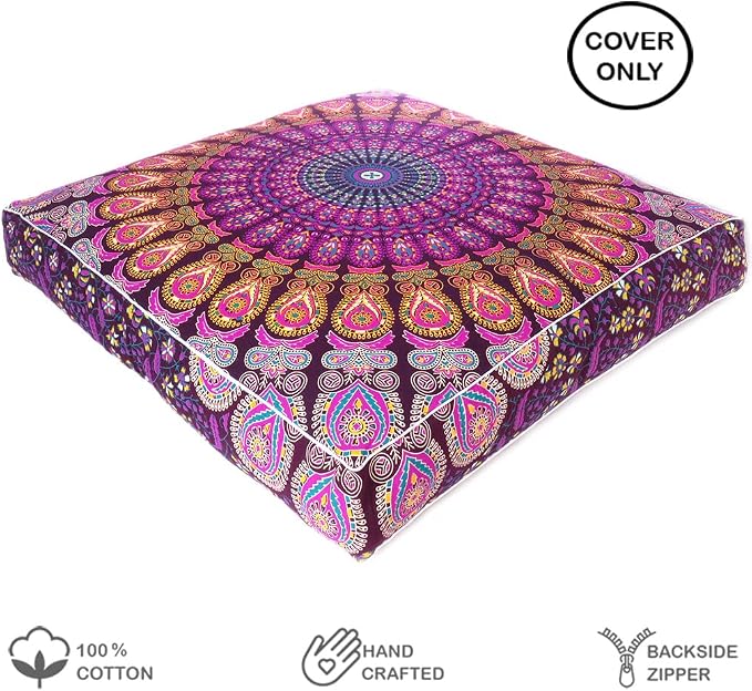Mandala Floor Pillow Cover Meditation Cushion Seating Throw Hippie Round - Image 2
