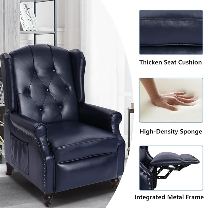 Wingback Recliner Chair with Massage and Heat, Tufted PU Leather Push Back - Image 7