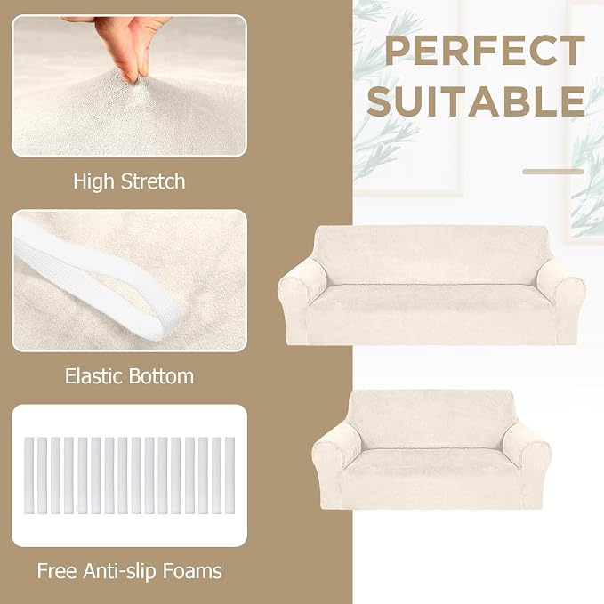 Peryiter 2 Pcs Sofa Covers Couch and Loveseat Covers Set Stretch Sofa Slipcover - Image 3