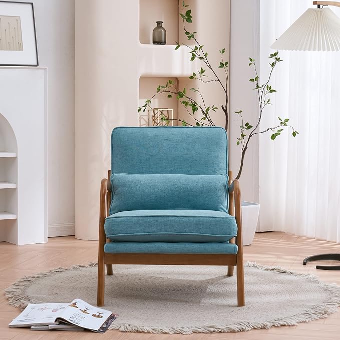 VINGLI Cozy Living Room Chairs, Linen Teal Accent Chairs Set of 2, Wood Lounge - Image 9