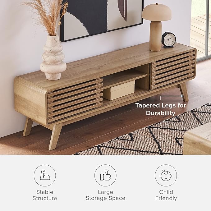 mopio Ensley 59" TV Stand with Slatted Door, Mid Century Modern Entertainment - Image 5