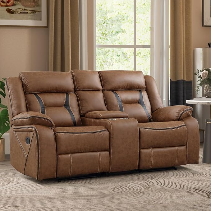 EBELLO Faux Leather Manual Loveseat Recliner, 2 Seat Reclining Sofa Chair by EBELLO