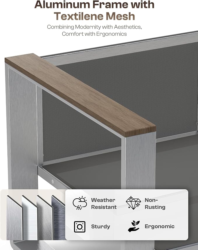 Outdoor Aluminum 3-Seat Sofa, Modern Patio Patio Furniture - Image 3