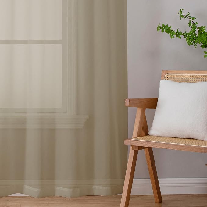Lecloud Taupe Sheer Curtains 72 Inch Length 2 Panels, Light Filtering Soft - Image 8