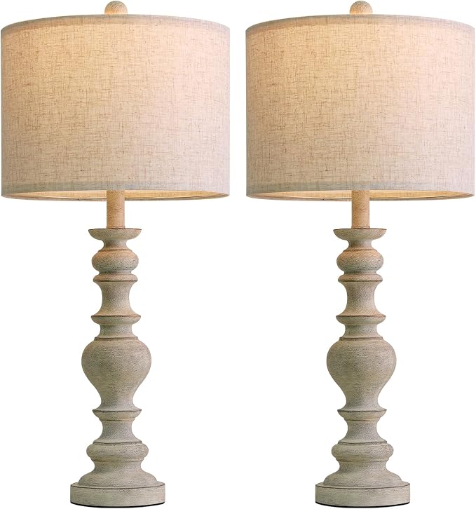 BOBOMOMO 27" Antique Gray Table Lamps Set of 2, Large Farmhouse Resin Lamps - Image 7