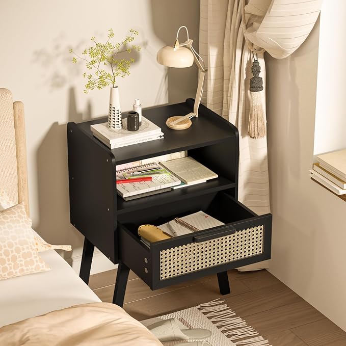 Lerliuo Rattan Nightstands Set of 2, Bedside Table - Image 4