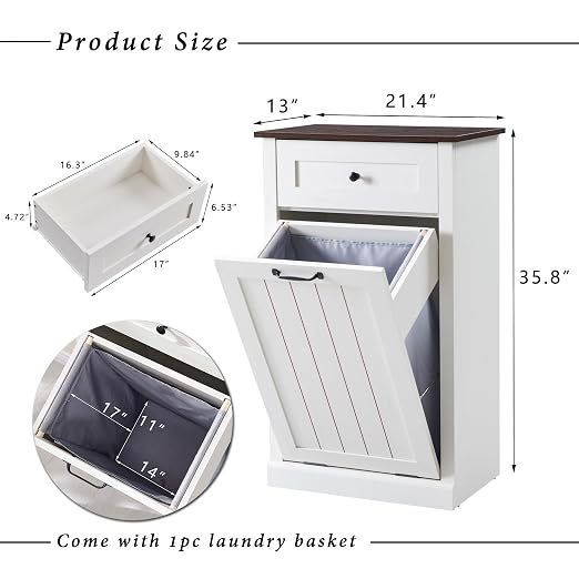 IFGET Tilt Out Trash Can Cabinet, 10 Gallon Farmhouse Laundry Hamper Cabinet - Image 2