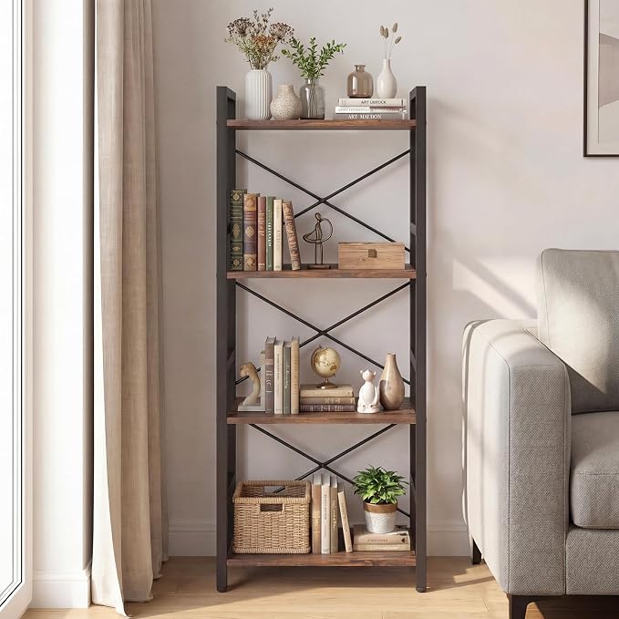 Tangkula 3-Tier Industrial Bookshelf, 16.5" Width Wooden Open Bookcase - Image 4