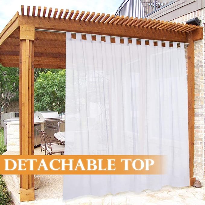 RYB HOME White Sheer Outdoor Curtains 96 inches Long, Detachable Sticky Top - Image 2