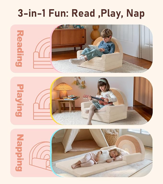 little dove Extra Wide Soft Toddler Couch Fold Out, Comfy Toddler Chair - Image 3