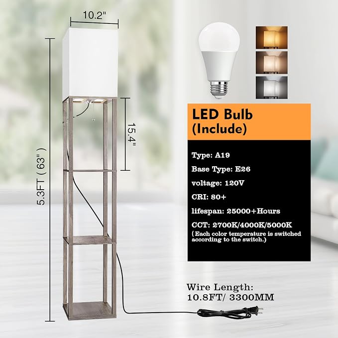 RUNTOP Floor Lamp with Shelves, Shelf Lamp with 3 Color Temperature LED Bulb - Image 4