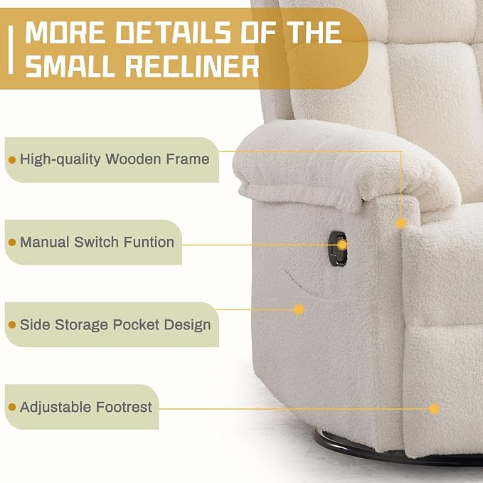 Korser Recliner Chair, Swivel Rocker Recliner Chair - Image 6