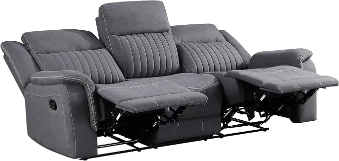 Lexicon Manual Double Reclining Sofa, Polished Microfiber Upholstered 3 Seater - Image 8