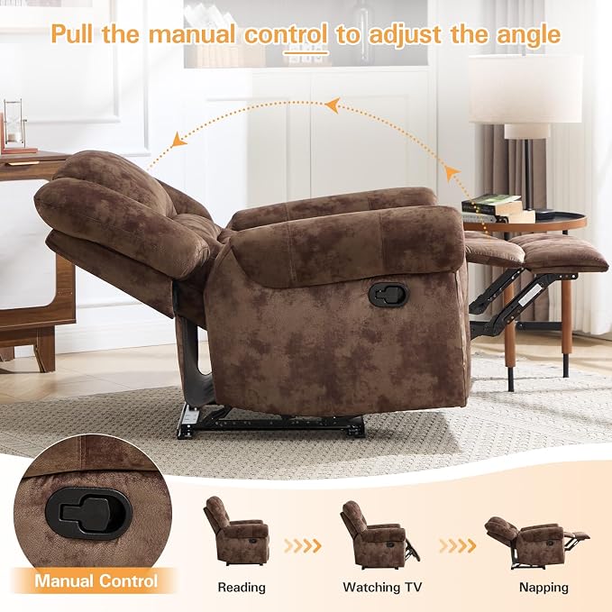 CANMOV Manual Recliner Chair, Classic and Traditional Fabric Recliner Chair - Image 4