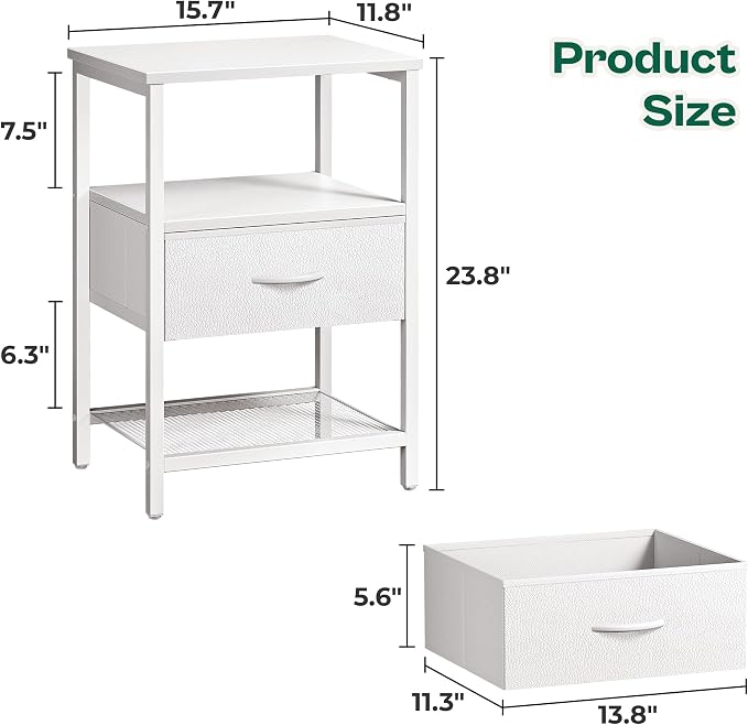 Huuger Night Stand with Fabric Drawer, Side Table with Mesh Shelf, Bedroom - Image 7