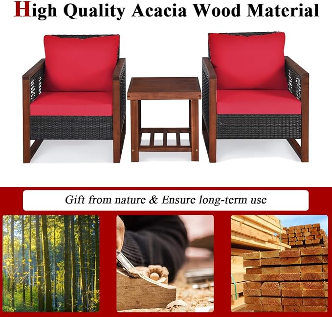 Tangkula 3 Pieces Patio Wicker Furniture Set, Rattan Outdoor Sofa Set - Image 8