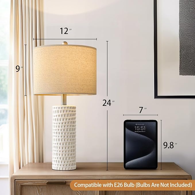 PORTRES 24" Farmhouse Ceramic Table Lamp Set of 2 - Image 4