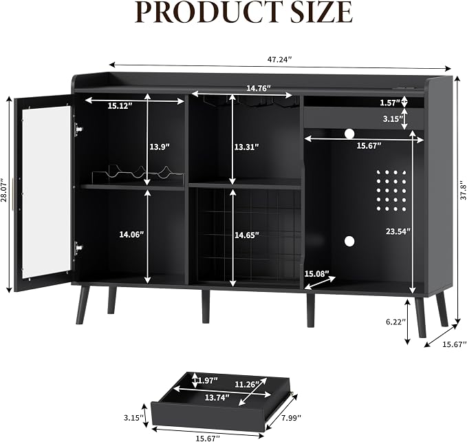 Coffee Bar Cabinet with Fridge Space, Liquor Cabinet with Wine Rack & Drawer - Image 2
