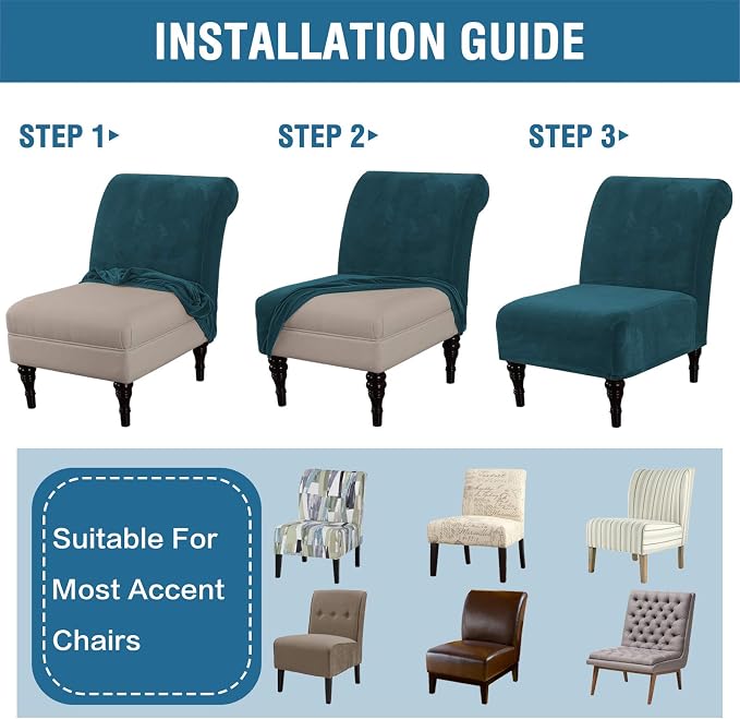 H.VERSAILTEX Armless Accent Chair Covers Thick Velvet Armless Chair Slipcovers - Image 7