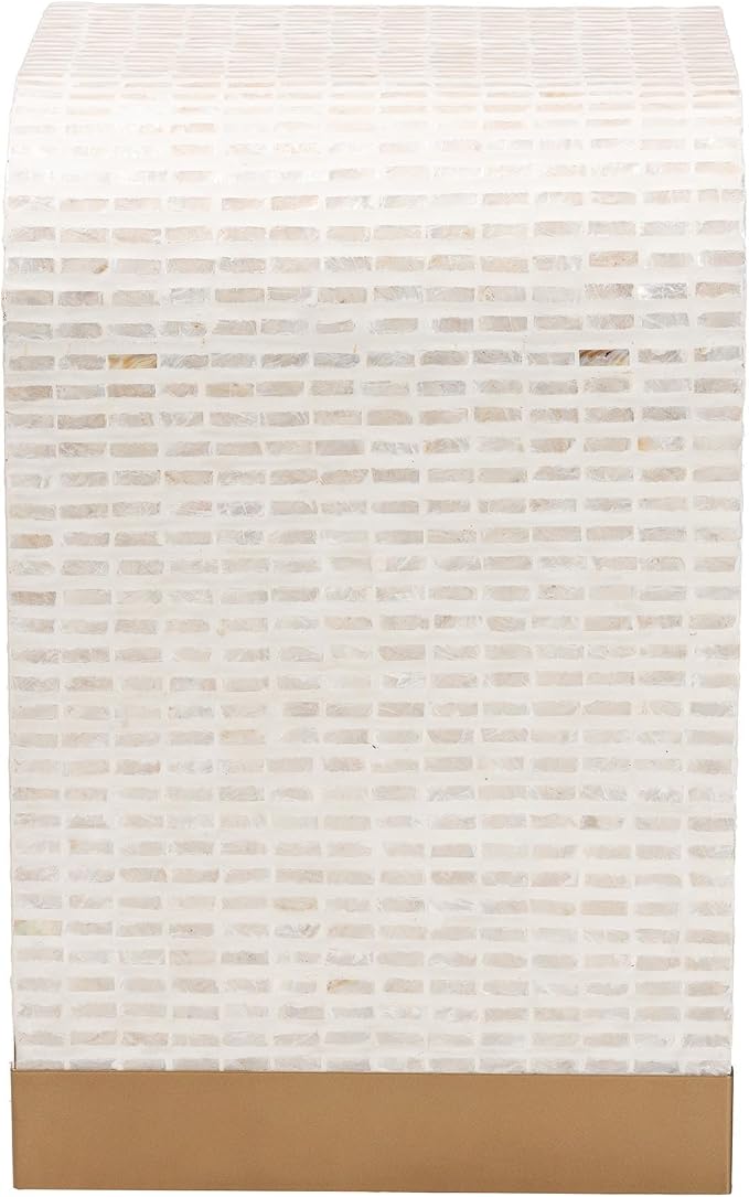 Bali & pari Carlyn Coastal Beige and White Mother of Pearl Capiz Shell End Table - Image 5