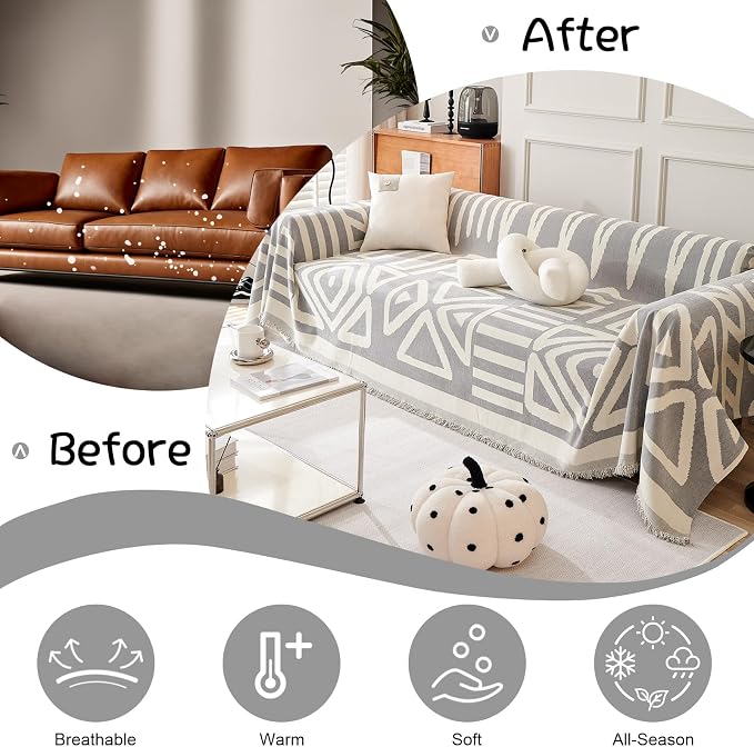 VClife Boho Couch Cover for Pet, Reversible Checkered Plaid Sofa Slipcover - Image 5