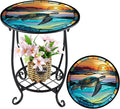 Cinnvoice Outdoor Side Table Round Small Mosaic Patio Accent Indoor End Plant by Cinnvoice