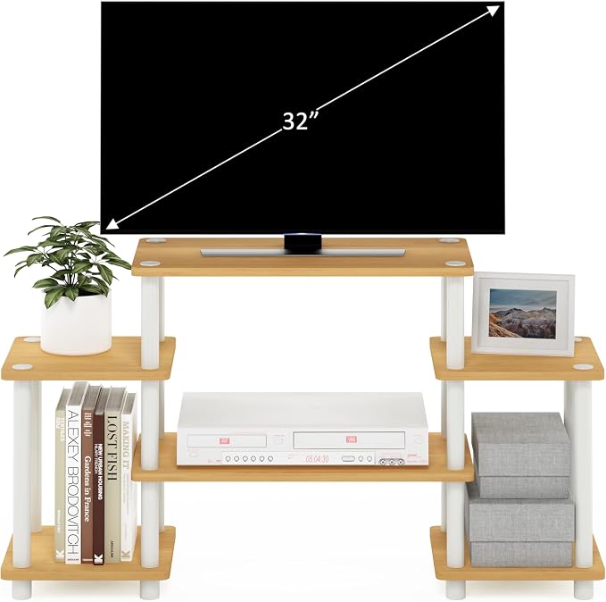 Furinno Turn-N-Tube No Tools Entertainment TV Stands, Beech/White, Square Corner - Image 4