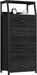 Furnulem Black Dresser with 5 Drawers, Vertical Storage Tower Fabric Dresser by Furnulem