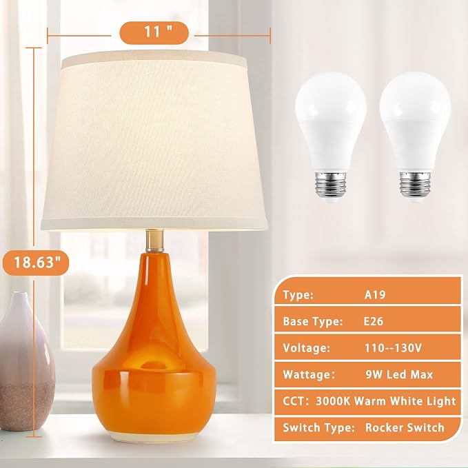 GyroVu 18" Table Lamp Set of 2, Ceramic Lamp Classic Beside Lamps Nightstand - Image 2