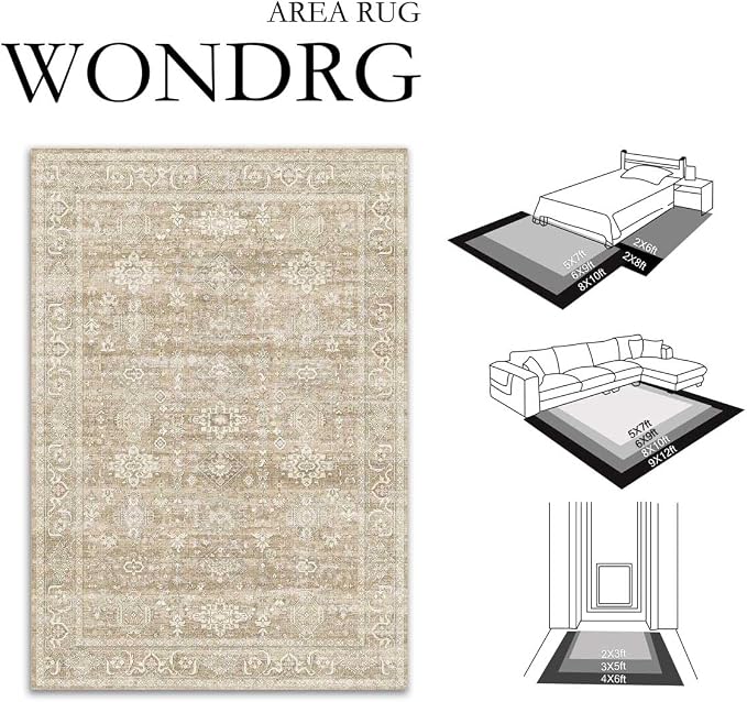 2x5 Washable Runner Rug for Hallway Kitchen Vintage Beige Non Slip Low Pile - Image 2