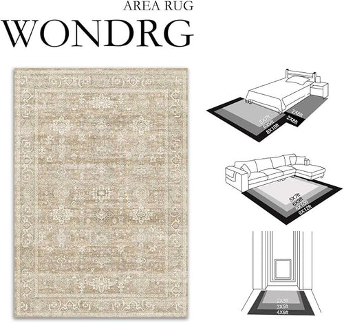 4x6 Washable Area Rug for Living Room Bedroom Vintage Beige Soft Low Pile - Image 2