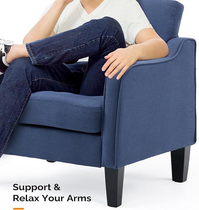 VINGLI Navy Blue Accent Chairs for Living Room, Line Comfy Upholstered Chair - Image 7