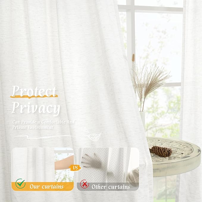 LAMIT Light Filtering 63 inch Length Linen Curtains, Soft Linen Textured Rod - Image 5