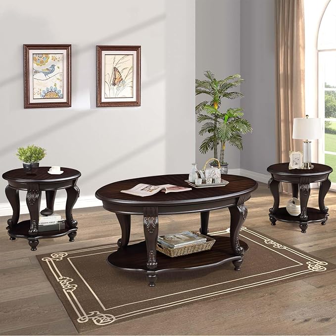 Solid Wood Coffee Table Set for Living Room, Coffee Table & 2 End Side Table by FGXJY