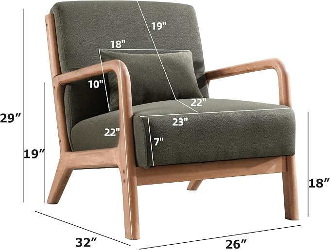 INZOY Mid-Century Modern Accent Chair Set of 2, Upholstered Living Room Chairs - Image 3