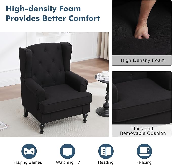 Accent Chair for Living Room, Mid Century Modern Upholstered Armchair, Wingback - Image 4