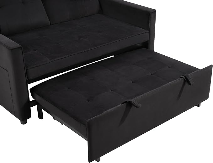 Sofa Bed, Pull Out Couch with Side Pockets, 3 in 1 Velvet Fabric Loveseat - Image 8
