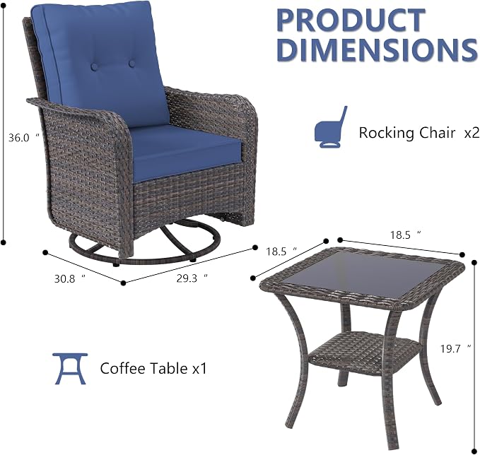 ALAULM Outdoor Swivel Rocking Chairs Set of 2 - Image 3