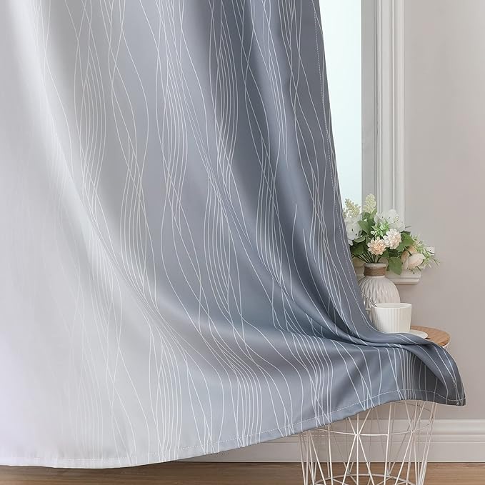 Estelar Textiler Grey and Greyish White Blackout Curtains 45 Inch Length - Image 6