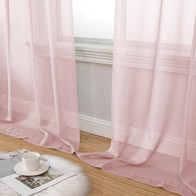 Aiyufeng Blush Pink Sheer Curtains 72 Inch Length 2 Panels Set, Light Filtering - Image 8