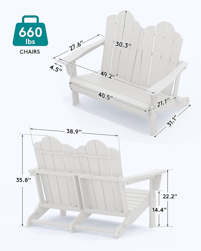 SERWALL Folding Adirondack Bench Set of 2, HDPE All-Weather Adirondack Loveseat - Image 3
