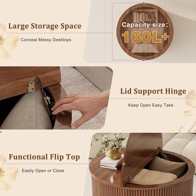 LYNCOHOME 31.5'' Fluted Flip Top Round Coffee Table - Image 4