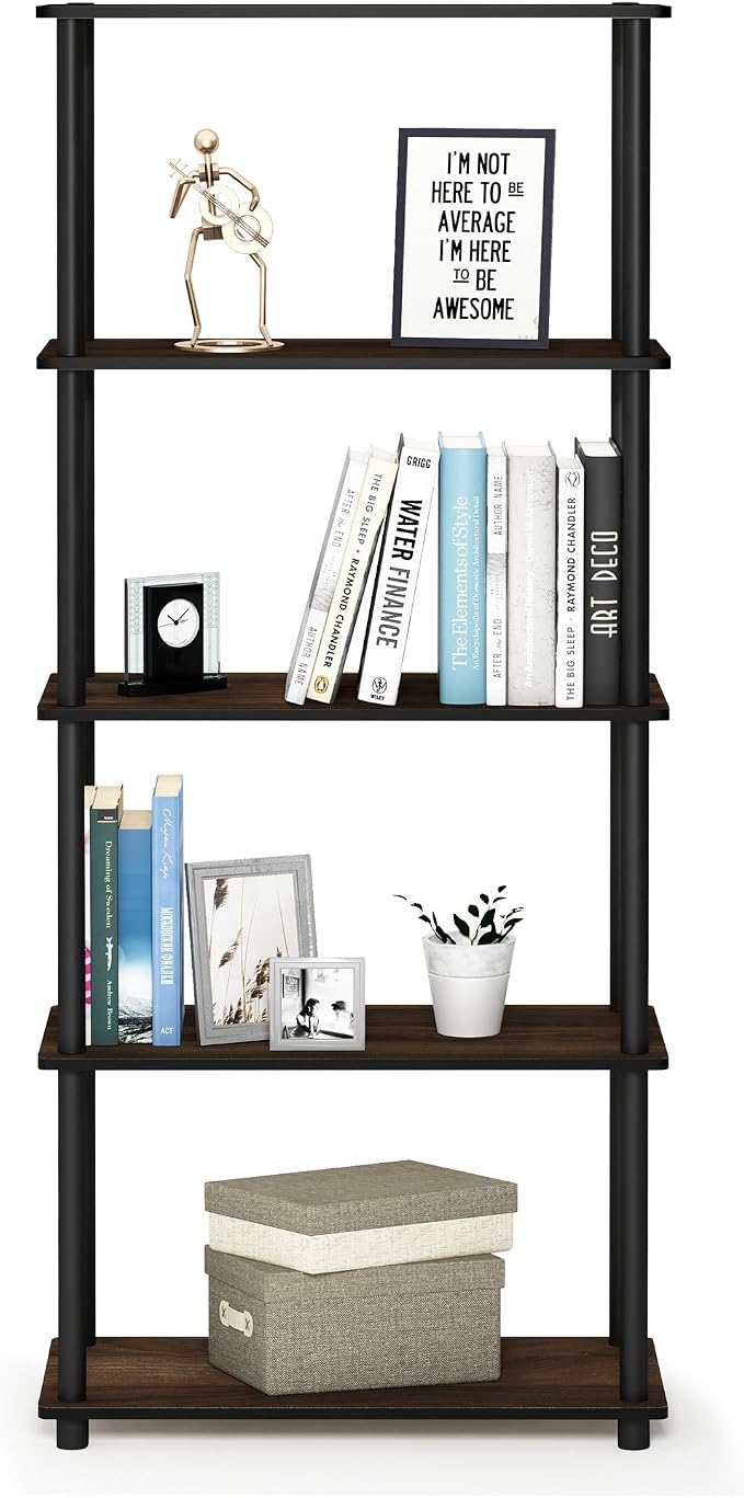 Furinno TURN-N-TUBE Storage Shelves, 5-Tier Book Shelf, Corner Shelf, Toolless - Image 4