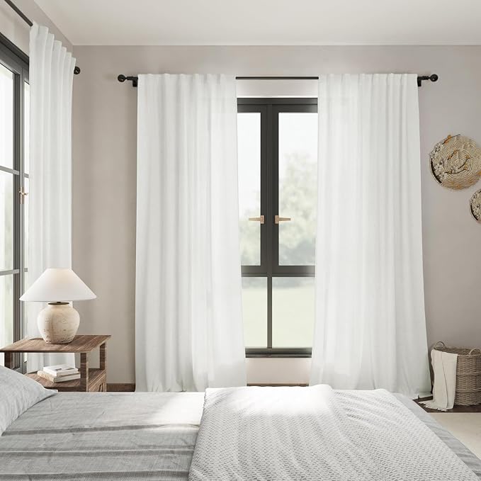 Nanspring Off White Linen Blend Semi Sheer Curtains 86 Inches Long 2 Panel Set - Image 7
