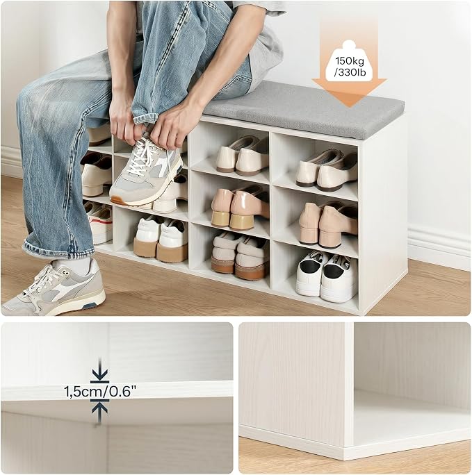 HOOBRO Shoe Storage Bench with Cushion, 39.4" L Entryway Bench with 12 Cubbies - Image 5